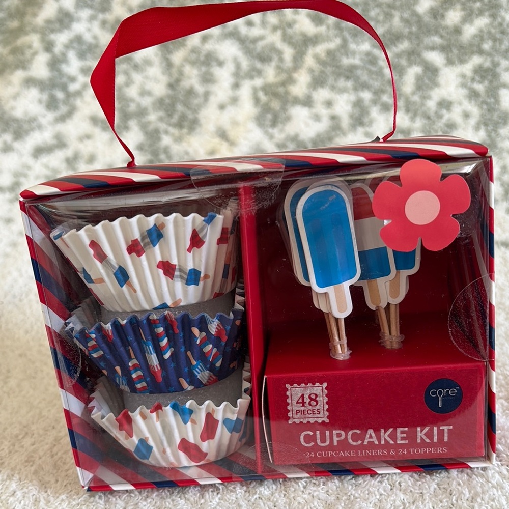 July 4 American Patriotic Cupcake Picks Decor Kit - Red, Blue, White NWT 48 pc